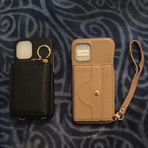 Pair of Stylish iPhone 12 Pro Cases with Wallet - Black and Tan(light brown)